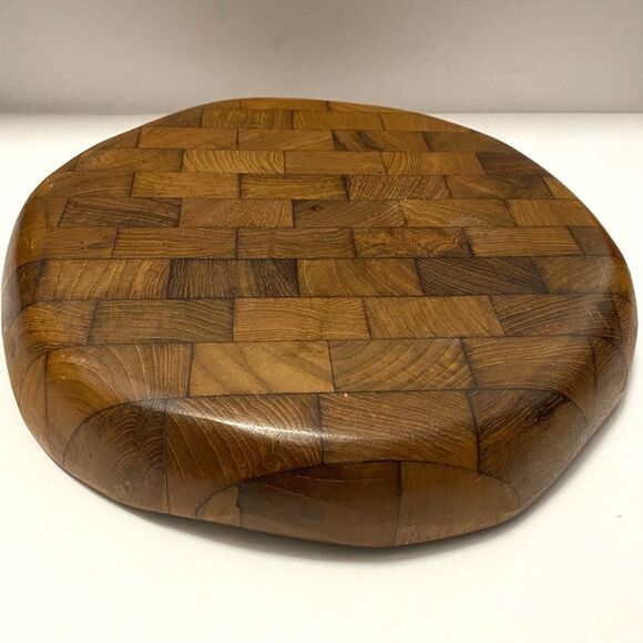 Mid Century Parquet Teak Divided Snack Tray - Picture 5 of 6